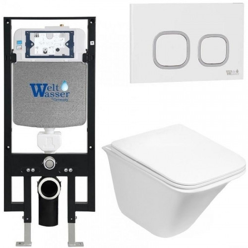 Комплект унитаза с инсталляцией WeltWasser AMBERG 497 + ROTBACH 004 GL-WT + AMBERG RD-WT 10000006658 цвет Белый глянцевый с сиденьем Микролифт и клавишей смыва цвет Белый