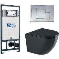 Комплект унитаза с инсталляцией WeltWasser MARBERG 507 + MERZBACH 041 XL MT-BL + MAR 507 SE 10000010963 цвет Черный матовый с сиденьем Микролифт и клавишей смыва цвет Хром