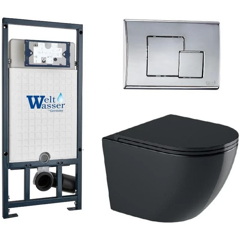 Комплект унитаза с инсталляцией WeltWasser MARBERG 507 + MERZBACH 041 XL MT-BL + MAR 507 SE 10000010963 цвет Черный матовый с сиденьем Микролифт и клавишей смыва цвет Хром