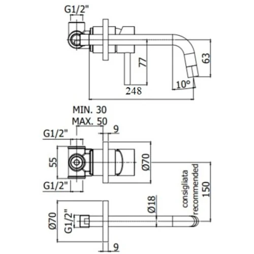 Смеситель для раковины Paffoni Light LIG007HG70 Золото медовое латунь встраиваемый
