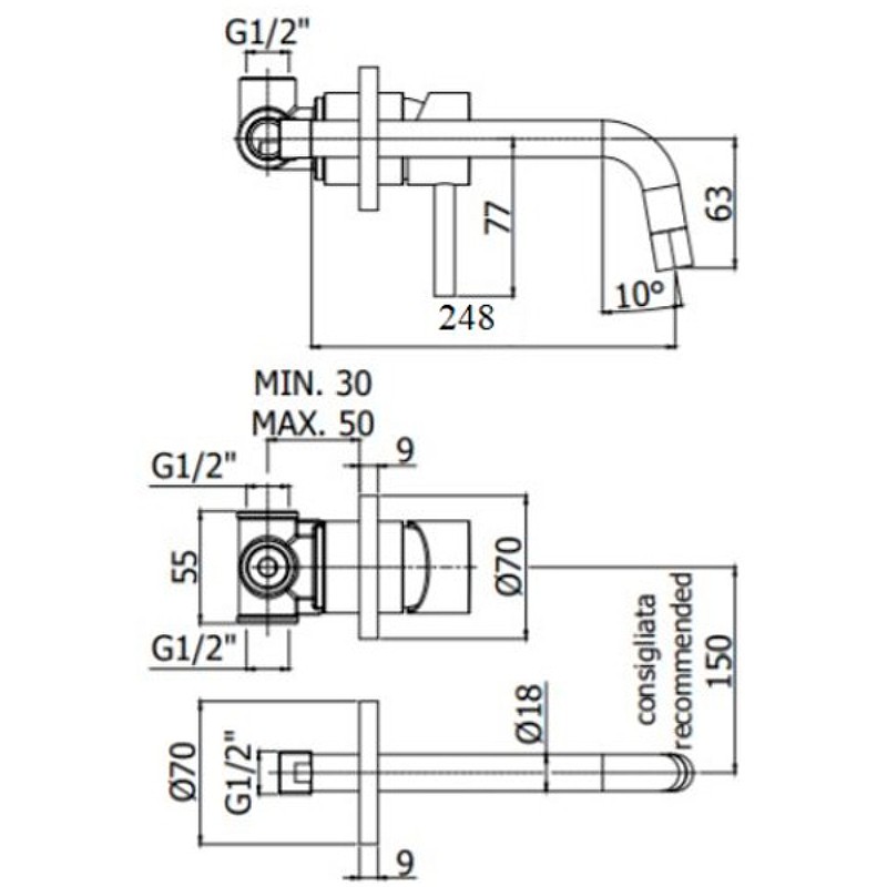 Смеситель для раковины Paffoni Light LIG007HG70 Золото медовое латунь встраиваемый