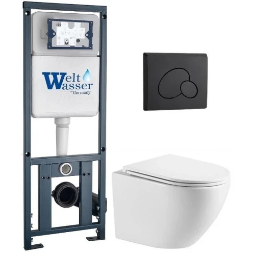 Комплект унитаза с инсталляцией WeltWasser MARBERG 410 + MERZBACH 043 MT-WT + MAR 410 RD MT-BL 10000011432 цвет Черный матовый с сиденьем Микролифт и клавишей смыва цвет Черный матовый