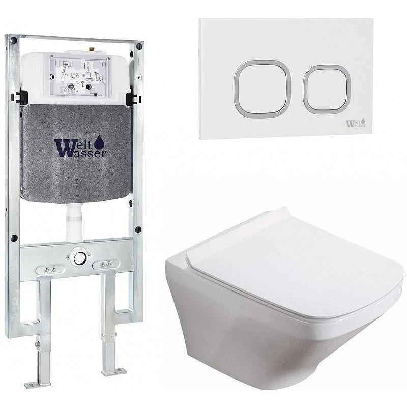 Комплект унитаза с инсталляцией WeltWasser AMBERG 497 ST + HOFBACH 041 GL-WT + AMBERG RD-WT 10000011655 цвет Белый глянцевый с сиденьем Микролифт и клавишей смыва цвет Белый
