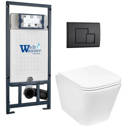 Комплект унитаза с инсталляцией WeltWasser MARBERG 507 + GELBACH 043 MT-WT + MAR 507 SE MT-BL 10000011923 цвет Черный матовый с сиденьем Микролифт и клавишей смыва цвет Черный матовый