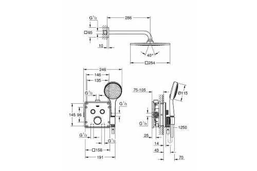 Душевая система Grohe SmartControl 34742000 с термостатом Хром латунь встраиваемый