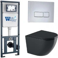 Комплект унитаза с инсталляцией WeltWasser MARBERG 410 + MERZBACH 043 GL-BL + MAR 410 SE-CR 10000012196 цвет Черный глянцевый с сиденьем Микролифт и клавишей смыва цвет Хром