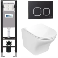 Комплект унитаза с инсталляцией WeltWasser AMBERG 350 + ODENBACH 004 GL-WT + AMBERG RD-BL 10000012399 цвет Белый глянцевый с сиденьем Микролифт и клавишей смыва цвет Черный