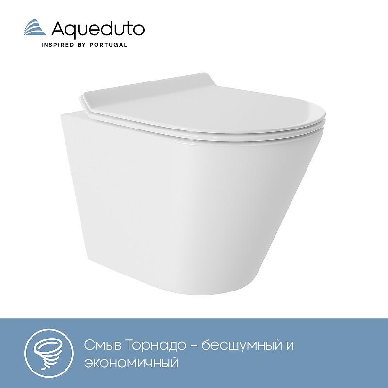 Унитаз Aqueduto Cone Торнадо CONT0110 подвесной Белый глянцевый с сиденьем Микролифт фаянс подвесной