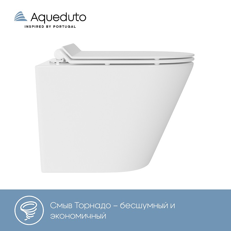 Унитаз Aqueduto Cone Торнадо CONT0110 подвесной Белый глянцевый с сиденьем Микролифт фаянс подвесной