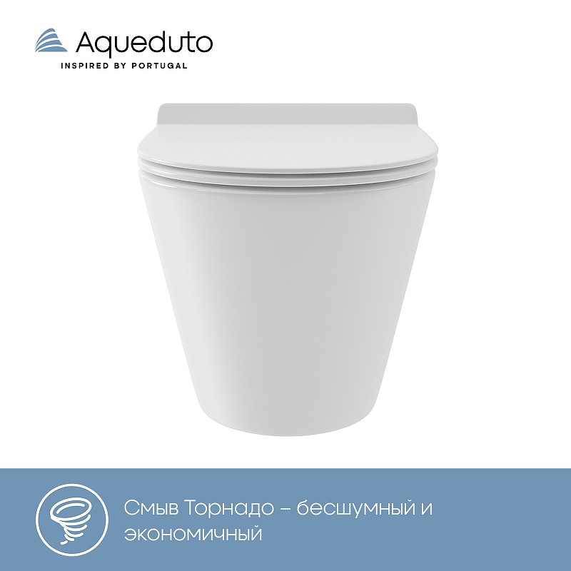 Унитаз Aqueduto Cone Торнадо CONT0110 подвесной Белый глянцевый с сиденьем Микролифт фаянс подвесной