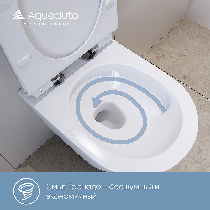 Унитаз Aqueduto Cone Торнадо CONT0110 подвесной Белый глянцевый с сиденьем Микролифт фаянс подвесной
