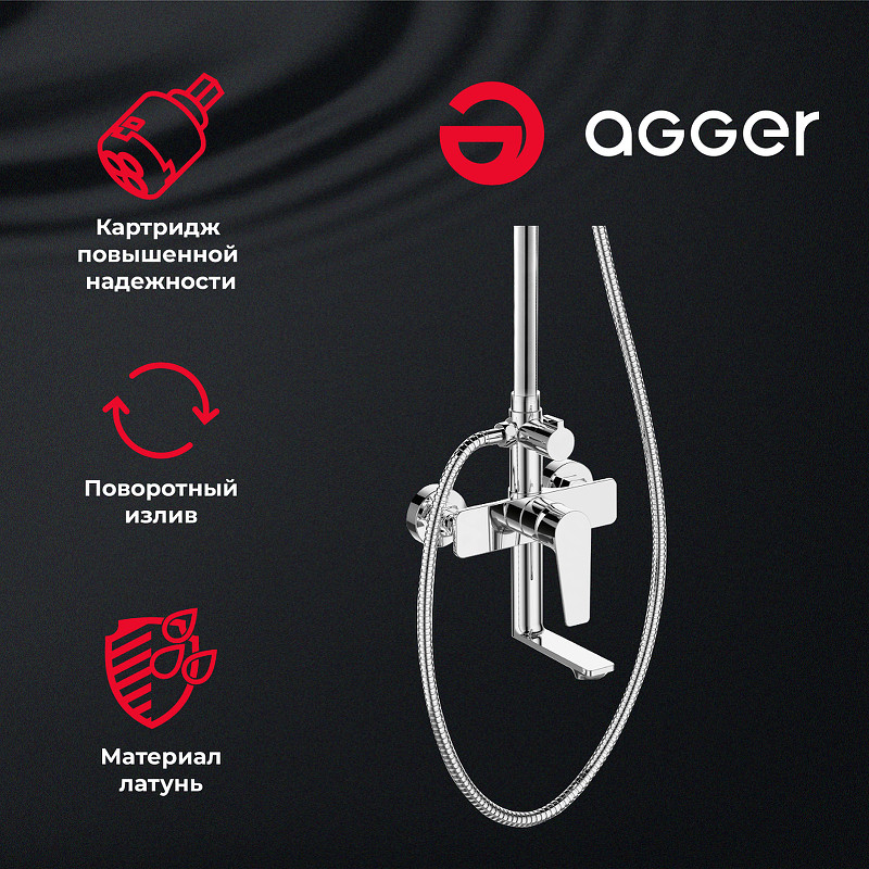 Душевая система Agger Brilliant A0393300 Хром латунь на стену