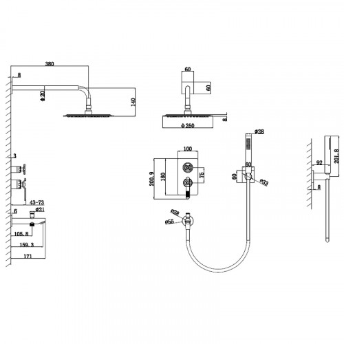 Душевая система Bronze de Luxe 1760'S 6630CG Золото матовое латунь встраиваемый