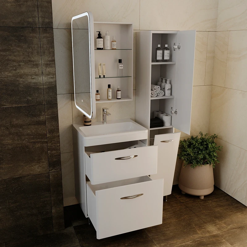 Зеркальный шкаф Style Line Каре 55 L СС-00002373 с подсветкой Белый МДФ / ЛДСП, стекло