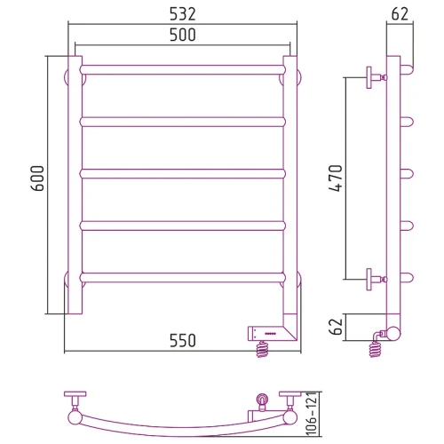 Электрический полотенцесушитель Сунержа Галант 2.0 600x500 R 15-5201-6050 Темный титан муар нержавеющая сталь