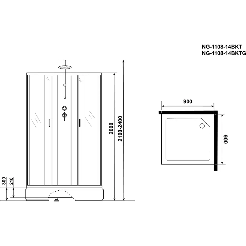 Душевая кабина Niagara Classic 90x90 NG-1108-14BKTG с гидромассажем