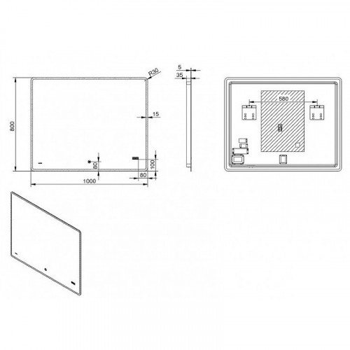 Зеркало Esbano 100 ESMI2073KDS с подсветкой с сенсорным выключателем с подогревом и часами стекло