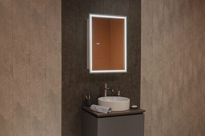 Зеркальный шкаф Silver Mirrors Киото-2 Flip 50 LED-00002681 с подсветкой Белый МДФ / ЛДСП, стекло