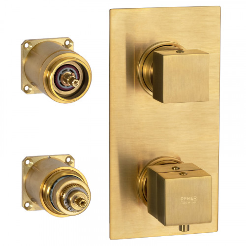 Смеситель для душа Remer Q-Elegance QT93KBBG с термостатом цвет Золото брашированное