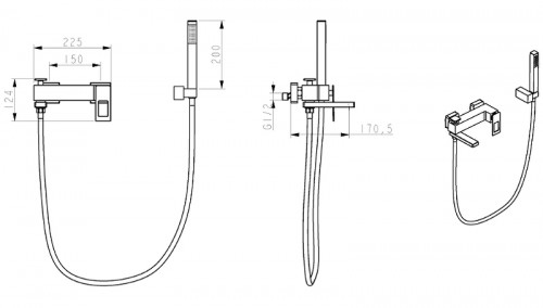 Смеситель для ванны Boheme Q 143-BUW Черный матовый Синий латунь на стену