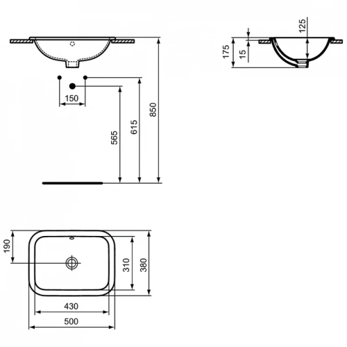 Раковина встраиваемая сверху Ideal Standard Connect 50 E505701 цвет Euro White / Евробелый