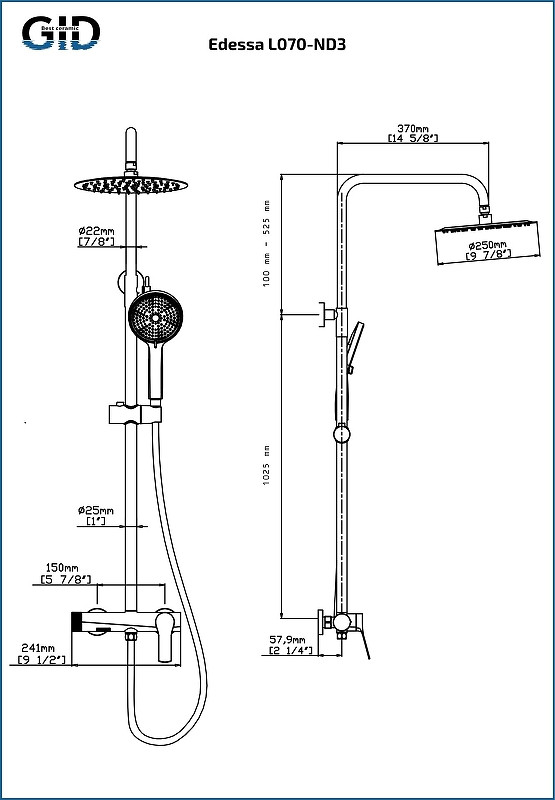 Душевая система Gid Edessa L070BMND3 цвет Черный матовый