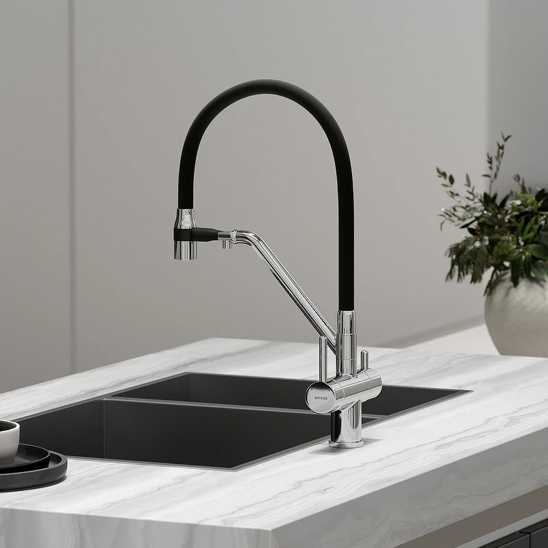 Смеситель для кухни Sancos Dora SC4003CH Хром Черный латунь