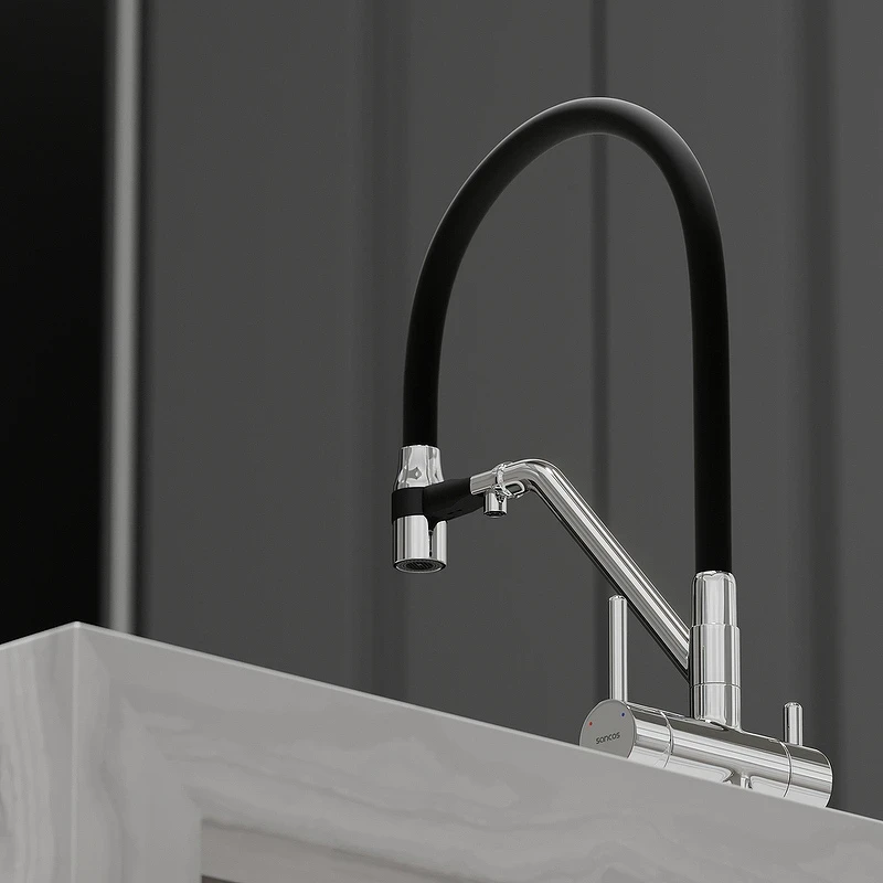 Смеситель для кухни Sancos Dora SC4003CH Хром Черный латунь