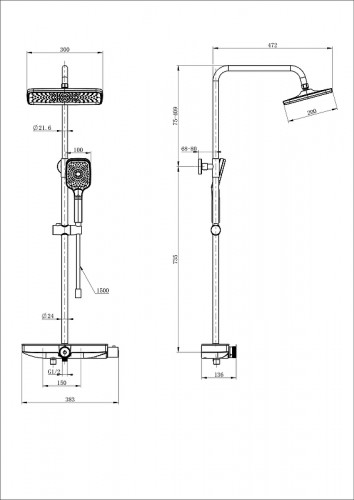 Душевая система Wonzon & Woghand WW-B3098-A-MB с термостатом цвет Черный матовый