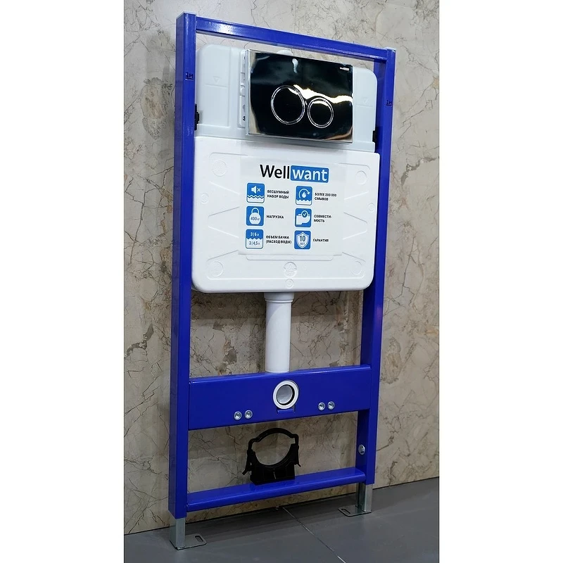 Комплект унитаза Ceramicanova Vogue CN4008T с инсталляцией WellWant Standart 50 WWISI1110B с сиденьем Микролифт и клавишей смыва Хром глянцевый фарфор подвесной