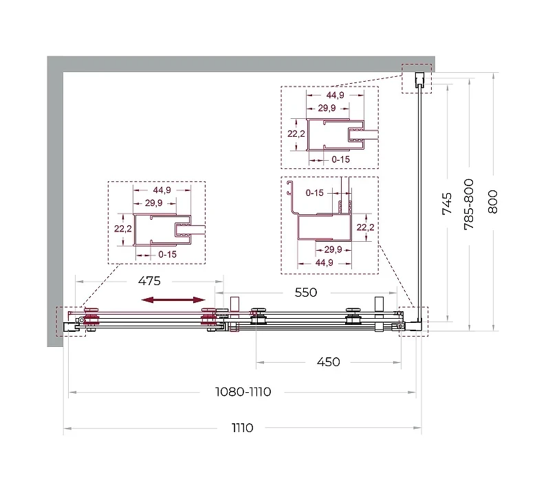 Душевой уголок BelBagno Marino 2 110x80 MARINO-2-AH-1-110/80-C-GM профиль Оружейная сталь стекло прозрачное