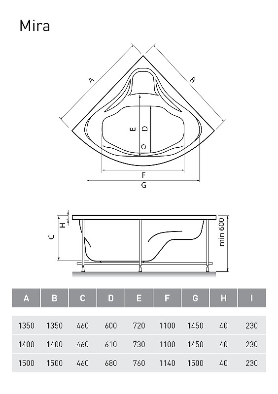Акриловая ванна Relisan Mira 140x140 Гл000000546 без гидромассажа