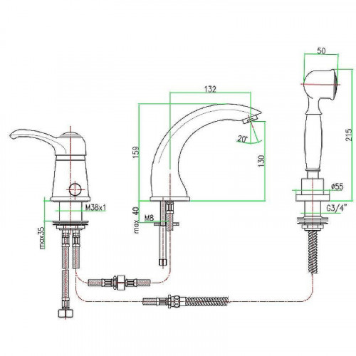 Смеситель на борт ванны Webert Aurora AU850701065 Бронза