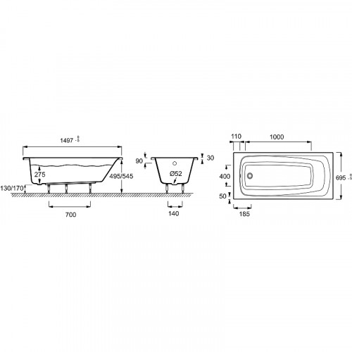 Акриловая ванна Jacob Delafon Patio 150x70 E6810RU-01 без гидромассажа