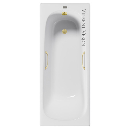 Чугунная ванна Vinsent Veron Concept 150x70 VCO1507042H/VH0012MGD цвет Белый с квадратными ручками матовое золото