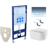 Комплект унитаза с инсталляцией Aquatek Set Aquatek Европа cmp016 с сиденьем Микролифт и клавишей смыва Хром глянцевый фарфор подвесной
