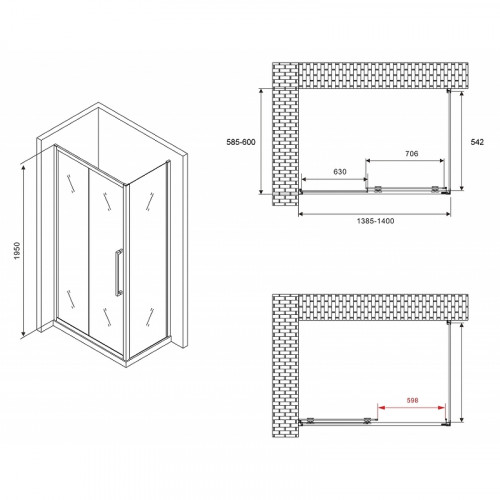 Душевой уголок Abber Schwarzer Diamant 140x60 AG30140MH-S60M профиль Хром стекло матовое