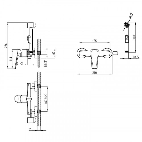 Гигиенический душ со смесителем AWP Tair S3018C цвет Хром
