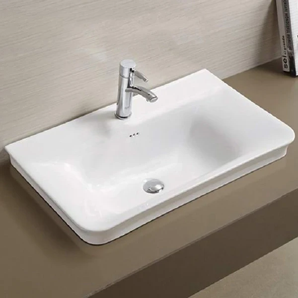 Раковина CeramaLux 80 NYJ851-80 Белая фаянс полувстраиваемая