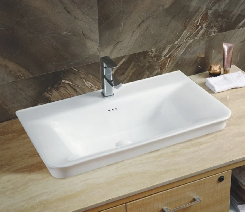 Раковина CeramaLux 80 NYJ851-80 Белая фаянс полувстраиваемая