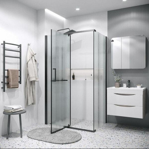 Душевой уголок Grossman Pragma 110x100 L 120.K33.03.1110.21.02 профиль Черный матовый стекло шиншилла