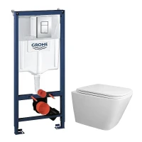 Унитаз с инсталляцией Azario AZ-0052-UQ3 + Grohe Rapid 38772001 цвет Белый с сиденьем Микролифт и клавишей смыва цвет Хром