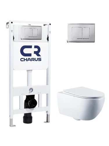 Комплект унитаза с инсталляцией Charus SET.125W.21.1 цвет Белый с сиденьем Микролифт и клавишей смыва цвет Хром