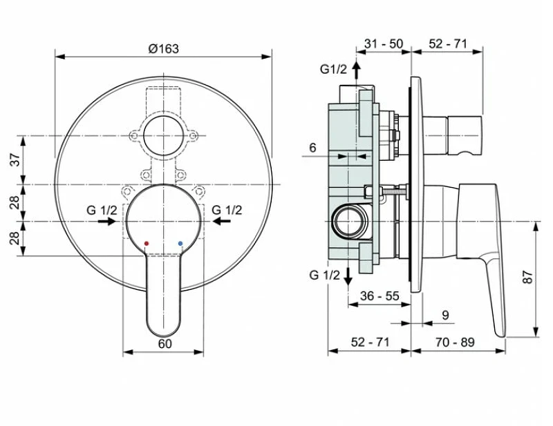 Смеситель для душа Ideal Standard Sesia A6945AA Хром латунь встраиваемый