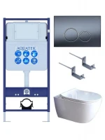 Комплект унитаза с инсталляцией Aquatek Set Aquatek Поларис-01-035 4в1 цвет Белый с сиденьем Микролифт и клавишей смыва цвет Оружейная сталь