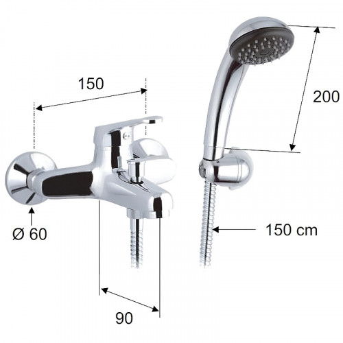 Смеситель для ванны Remer Remix R02 Хром латунь на стену