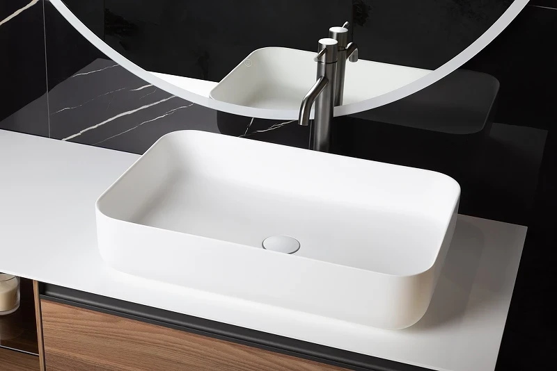 Раковина-чаша Boheme Corian Slim 60 879-60-MW Белая матовая искусственный камень (литьевой мрамор) накладная