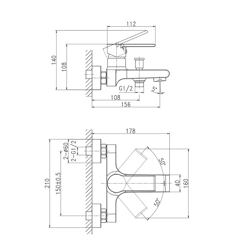 Смеситель для ванны Cersanit Brasko 64513 Хром латунь на стену