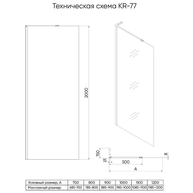 Душевая перегородка Veconi Korato KR-77B 120 KR77B-120-01-C8 профиль Черный матовый стекло прозрачное
