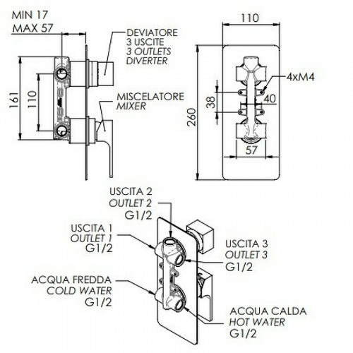 Смеситель для душа Remer Absolute AU93VO Бронза латунь встраиваемый